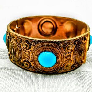 1940s metal bracelet hinged embossed